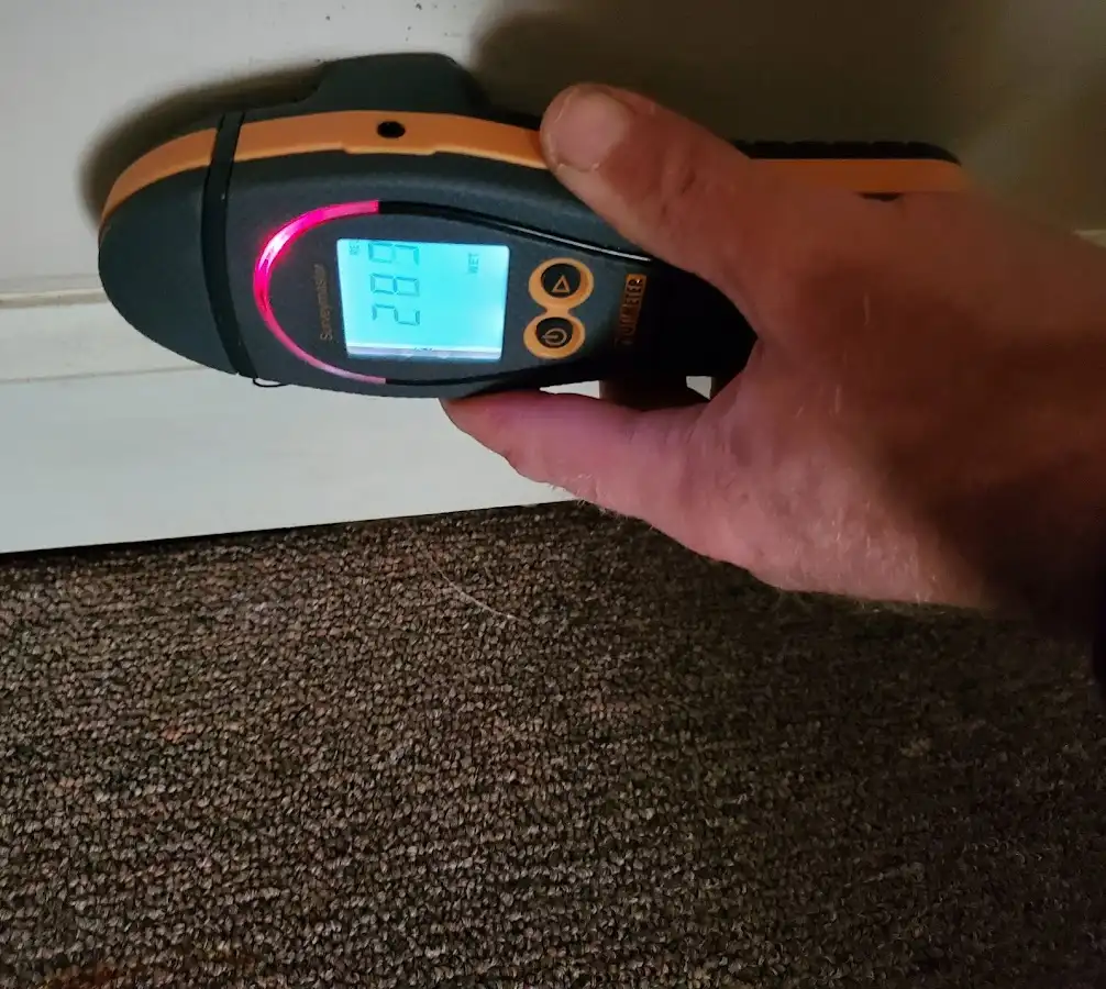 Moisture detection at baseboard during Burst Pipe Cleanup in Chatham
